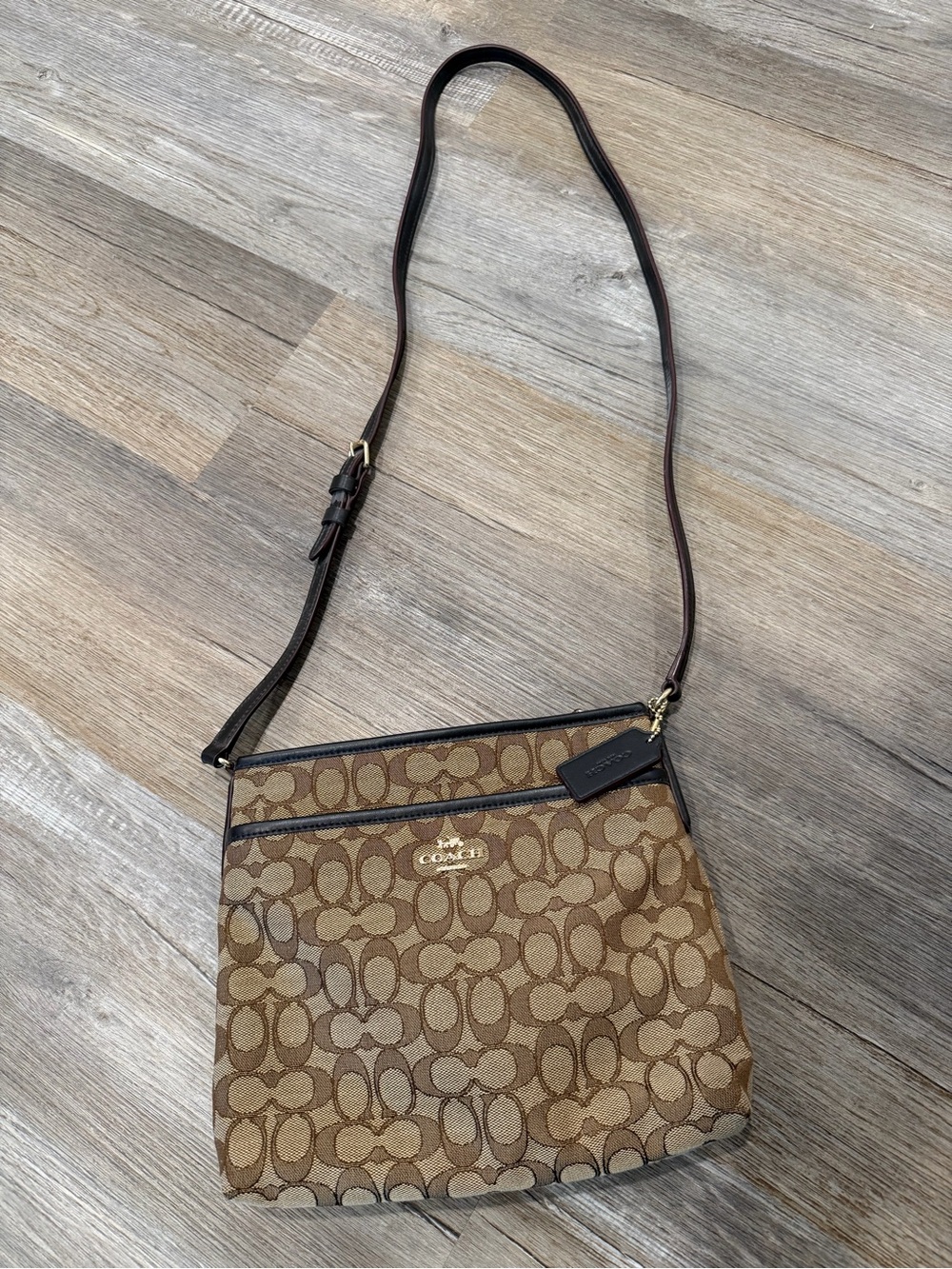 Coach Tan/Brown Signature Crossbody Bag with Adjustable Strap